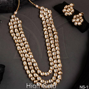 3 Layer High Gold Plated Fancy Designer Party Wear Beautiful Kundan Jewellery Long Kundan Necklace <b>Set</b> - Product Image 1