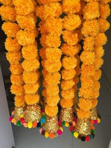 Flores artificiales amarillo caléndula colgante Toran para Ganesh Janamastmi Festival decoración y fondo de boda - Product Image 5