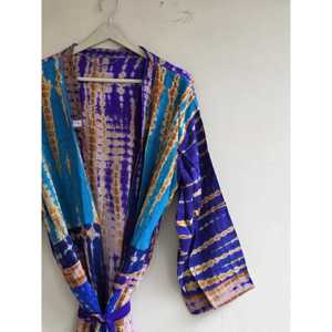 Vintage Sari Silk Floral Tie Dye Kimono Robe Lightweight Resort Wear Swimsuit <b>Cover</b> <b>Ups</b> - Product Image 1