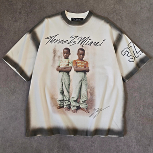 Streetwear 100% Cotton Heavy Weight 300gsm Breathable Character Dirty Washed Color <b>Spray</b> Dtg Print Oversized Fit Custom Graphic - Product Image 1