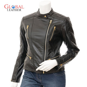 Wilsonn Women's Slim Fit Real <b>Sheepskin</b> Leather <b>Jacket</b> with Stand Collar Knitted Processing Breathable Feature - Product Image 1