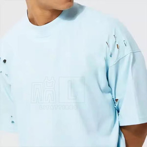 Fabricación profesional, transpirable, desgastado, 100% algodón, ajuste holgado, estampado para hombre, nueva llegada, camiseta desgastada - Product Image 5