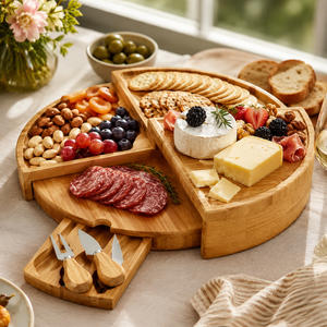 <span class=keywords><strong>Tabla</strong></span> <span class=keywords><strong>de</strong></span> Quesos <span class=keywords><strong>de</strong></span> Bambú Personalizada Tipo 2026, Bandeja Giratoria <span class=keywords><strong>de</strong></span> Bambú <span class=keywords><strong>de</strong></span> Varios Niveles <span class=keywords><strong>con</strong></span> Cuchillo para <span class=keywords><strong>Cortar</strong></span> - Product Image 4