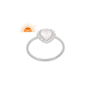 Hot Selling 925 Sterling <b>Silver</b> White Rhodium <b>Plated</b> Rainbow Moonstone & Cz Gemstone Stackable Ring Custom Jewelry For Women - Product Image 1