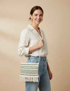 Craftstages International Handmade Designer Dari Cotton Eco-Friendly Ladies Shoulder Bag Square Thread Pattern Handloom Zipper - Product Image 6