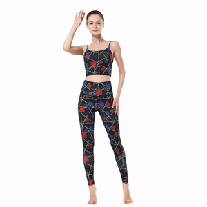 Women's Geometric Print Yoga Set Women High Waist Leggings Crop <b>Top</b> Spaghetti Strap Two Piece Workout Wear Full Length Seamless - Product Image 4