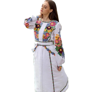 2025 diseñador de primavera gran oferta patrón personalizado bordado Floral elegante Simple estilo bohemio 100% vestido de mujer de algodón de lino - Product Image 6