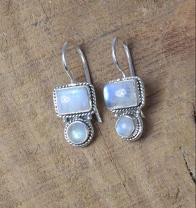 Pendientes de piedra lunar arcoíris para niñas, joyería de fiesta, pendientes de diseñador de joyería de plata de ley 925 para mujer, pendiente de piedra Doble - Product Image 2