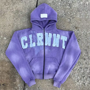 Sweat-shirt à capuche zippé intégral pour femme, délavé, coupe ample et oversize, style grunge streetwear, en coton mélangé - Product Image 2