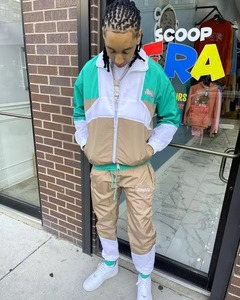 Chándal cortavientos apilado de varios colores de gran tamaño precio barato pantalones de chándal de nailon personalizados OEM para hombre y conjunto de Sudadera con capucha y cremallera - Product Image 4