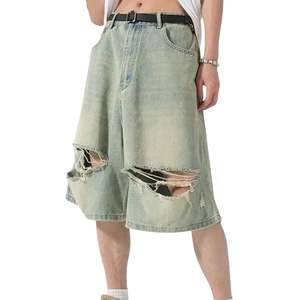 Mid <b>Waist</b> Wide Leg Windproof Washed Jeans <b>Shorts</b> Acid Wash Baggy Streetwear <b>Ripped</b> Distressed Hip Hop <b>Denim</b> <b>Shorts</b> - Product Image 1