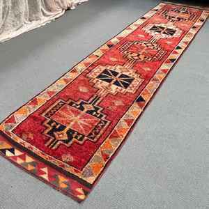 พรมวิ่งสไตล์ตุรกีโบราณ ขนาด 2.9x11.7 ฟุต พรมขนสัตว์สีแดง - Product Image 4