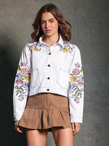 <b>Women</b> <b>Summer</b> Wear Slim Fit Button Down Long Sleeves Casual Streetwear Cropped Denim <b>Jackets</b> OEM Customized Cheap Price - Product Image 5