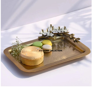 Vente en gros Logo personnalisé Plateau de service alimentaire en acier inoxydable Plateau d'aliments rectangulaire en or de qualité supérieure pour la décoration de centres de table à manger - Product Image 1