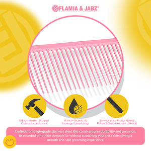 Flamia & Jabz <b>Stainless</b> <b>Steel</b> Pet Grooming Comb for Dogs & Cats 48 Rounded <b>Pins</b> Anti-Rust Professional Deshedding Detangling - Product Image 3