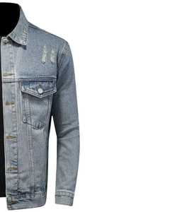 <b>Light</b> Blue Distressed Denim <b>Jacket</b> for <b>man</b> With Button Closure Stylish Casual Outerwear Fashion Slim Fit Trendy - Product Image 2