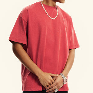 Vintage lavage à l'acide t-shirts hommes Streetwear col montant Boxy Fit surdimensionné t-shirt impression personnalisée - Product Image 5