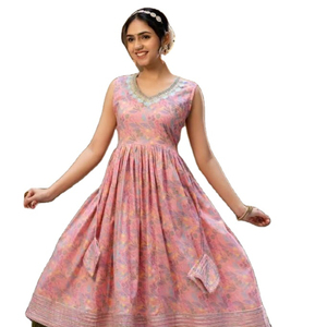 ชุด anarkali kurti ผ้าฝ้ายแท้จากนักออกแบบใหม่ทำจากผ้าไหม - Product Image 1