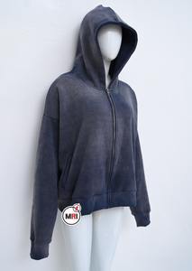 Ropa de calle de alta calidad, sudaderas con capucha desteñidas al sol lavadas con ácido vintage en blanco de lana de algodón personalizadas para mujer, de punto - Product Image 2