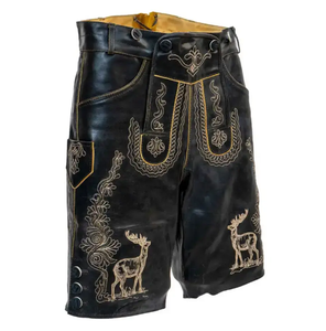 Haute qualité hommes allemand Lederhosen Shorts Costume bavarois Oktoberfest marron Antique 100% véritable vache daim cuir pantalon - Product Image 1