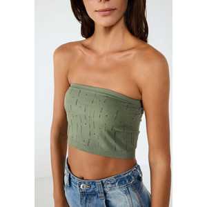 Stone Embellished Seamless Strapless Crop <b>Top</b> - Product Image 1