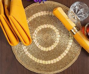 Handcrafted round <b>Beaded</b> Cotton <b>Placemats</b> for Dining Table Wedding Christmas Decorations & Family Gatherings Parties - Product Image 5