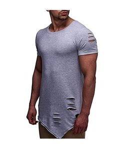 High Quality Crop <b>Top</b> <b>Distressed</b> T Shirt Unisex Oversize Custom Print Ripped Off Loose Fit Longline Casual Wear Shirts - Product Image 2