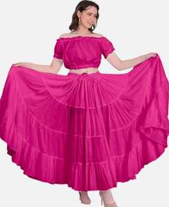 Falda gitana de algodón de Color sólido de 25 yardas para mujer ATS Tribal Dip Dye Casual Short Top Plain Dyed Canvas Fabric - Product Image 1