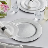 Assiettes de présentation élégantes en or métallisé à nervures, vente en gros, sets de table ronds modernes, vaisselle décorative de qualité supérieure pour mariage