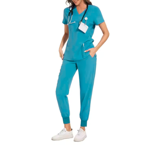 Top de manga corta con cuello en V para mujer y pantalones Jogger, conjunto de exfoliación médica con bolsillos para médicos, elástico y transpirable - Product Image 2