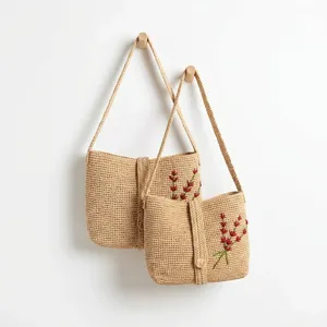 Sac à bandoulière en raphia pour femme au motif géométrique, fait main, style bohème, deux sangles, ouverture supérieure, pour l'été et usage quotidien - Product Image 5