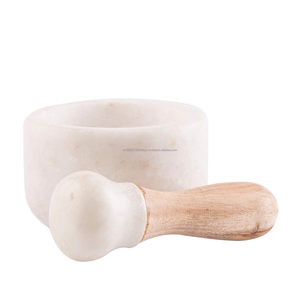 Bán buôn cung cấp 4 inch bằng đá cẩm thạch trắng và gỗ vữa và chày handmade Herb & gia vị máy xay ở mức giá thấp từ Ấn Độ - Product Image 4
