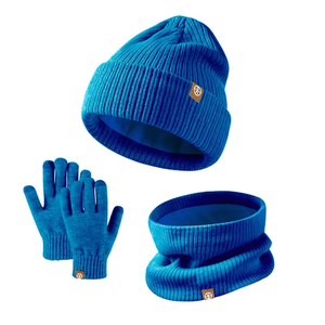 New Adult Winter Warmth Knitted <b>Gloves</b> <b>Hat</b> <b>Scarf</b> Three-piece <b>Set</b> Outdoor Windproof Plain Long 100% Polyester - Product Image 1