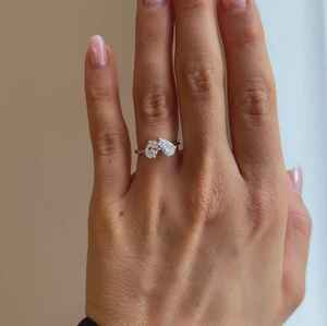 แหวนเพชรทรงรีและทรงหยดน้ำเพาะเลี้ยงในห้องปฏิบัติการ ดีไซน์ Toi et Moi คุณภาพพรีเมียม ทองคำแท้ 14K สำหรับขอแต่งงาน ของขวัญสำหรับคู่รัก - Product Image 3