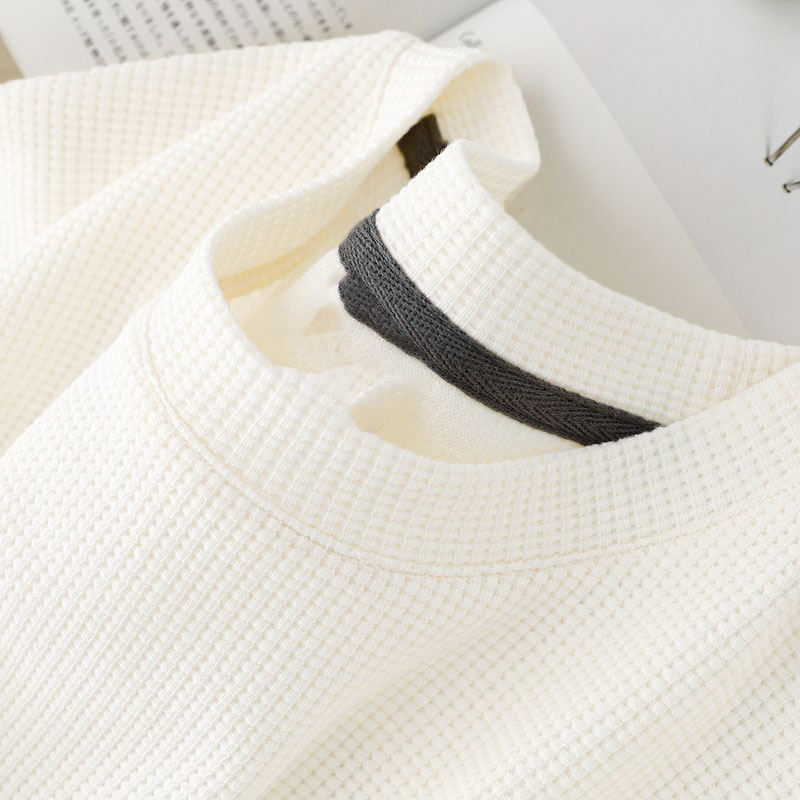 Waffle collar short sleeve white