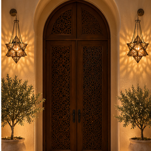 Lámpara Colgante Estilo Vintage Marroquí con Estrella de Latón Dorado y Color Personalizable para Uso Interior/Exterior - Product Image 3