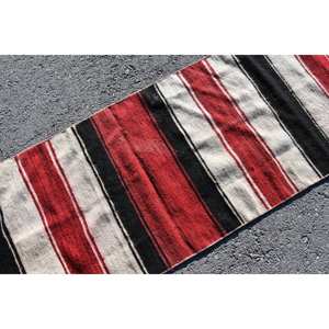 Alfombra clásica Kilim roja y negra de 2,2x8,7 pies, Alfombra de área de lana turca de gran tamaño, respaldo de látex, 10mm de espesor para decoración de habitación de pasillo - Product Image 5