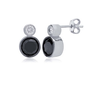Boucles d'oreilles clous rondes en zircon noir, fabrication artisanale turque, bijoux en argent sterling 925, vente en gros - Product Image 5