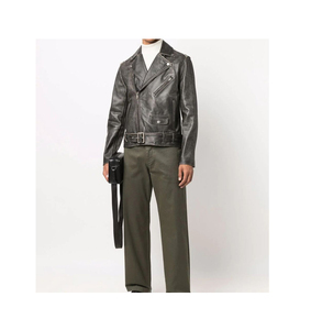 Chaqueta de motocicleta de cuero de piel de oveja negra Bolsillo delantero Cintura con cinturón Venta al por mayor Cremallera Chaquetas DE SEGURIDAD DE manga completa - Product Image 5