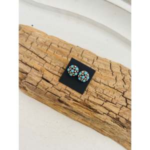 Navajo Kingman Turquoise & Sterling Silver <b>Post</b> Cluster Earrings Cultural Collectible Jewelry Made by Artisans - Product Image 3
