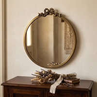 Miroir mural rond en métal doré vintage, miroir décoratif antique français, miroir mural monté sur le mur, miroir encadré en métal de luxe pour la décoration de la maison
