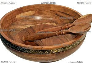 Tazón de madera para servir ensaladas con 2 cucharas Diseño clásico Tamaño personalizado Tazón de chocolates de forma redonda en la India - Product Image 3