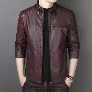 Veste en cuir varsity pour homme, nouvelle, fermeture éclair, col montant, logo frontal, coupe slim, coupe-vent et respirante, veste décontractée - Product Image 4