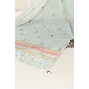 Dupatta en mousseline de soie teinte en fil et imprimée par blocs, modèle DUP-24-29 - Product Image 2