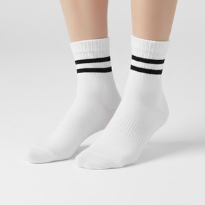 Chaussettes de sport unisexes blanches à double rayures noires, confortables pour un usage quotidien, douces, respirantes, unisexes pour un usage quotidien - Product Image 5