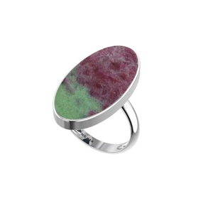 แหวนเงินแท้ 925 คุณภาพสูง สำหรับทั้งชายและหญิง แหวนหมั้นทรงลูกแพร์/วงรี ประดับพลอยรูบี้โซไซต์ ดีไซน์คลาสสิก - Product Image 3