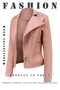 แจ็กเก็ตหนังเทียมแบบสั้นสำหรับผู้หญิงเสื้อโค้ทหนังแขนยาวลำลองมีซิปสำหรับใส่ขี่มอเตอร์ไซค์เสื้อแจ็คเก็ตหนัง PU สำหรับฤดูใบไม้ร่วง - Product Image 3