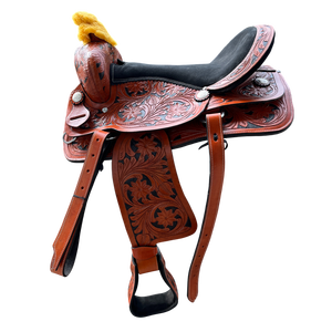 อุปกรณ์ขี่ม้าสไตล์ออสเตรเลียขายดี ชุดอานม้าหนังแท้ สายรัดจมูก 2 เส้น สายรัดจมูก PVC สำหรับเดรสสาจ โครงไม้ - Product Image 1