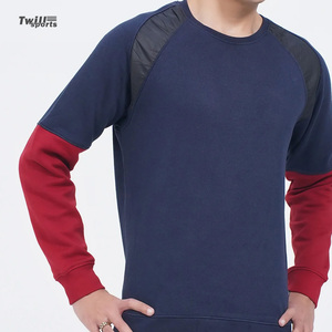 OEM Wholesale Men's Casual Sweatshirts with <b>Navy</b> and Red Sleeves Regular Fit Spring Plain Dyed Wears - Product Image 5