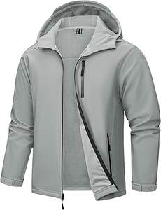 Chaqueta con capucha Softshell de lona impermeable y ligera para hombre, cortavientos con forro polar para invierno, senderismo al aire libre, cuello levantado - Product Image 5